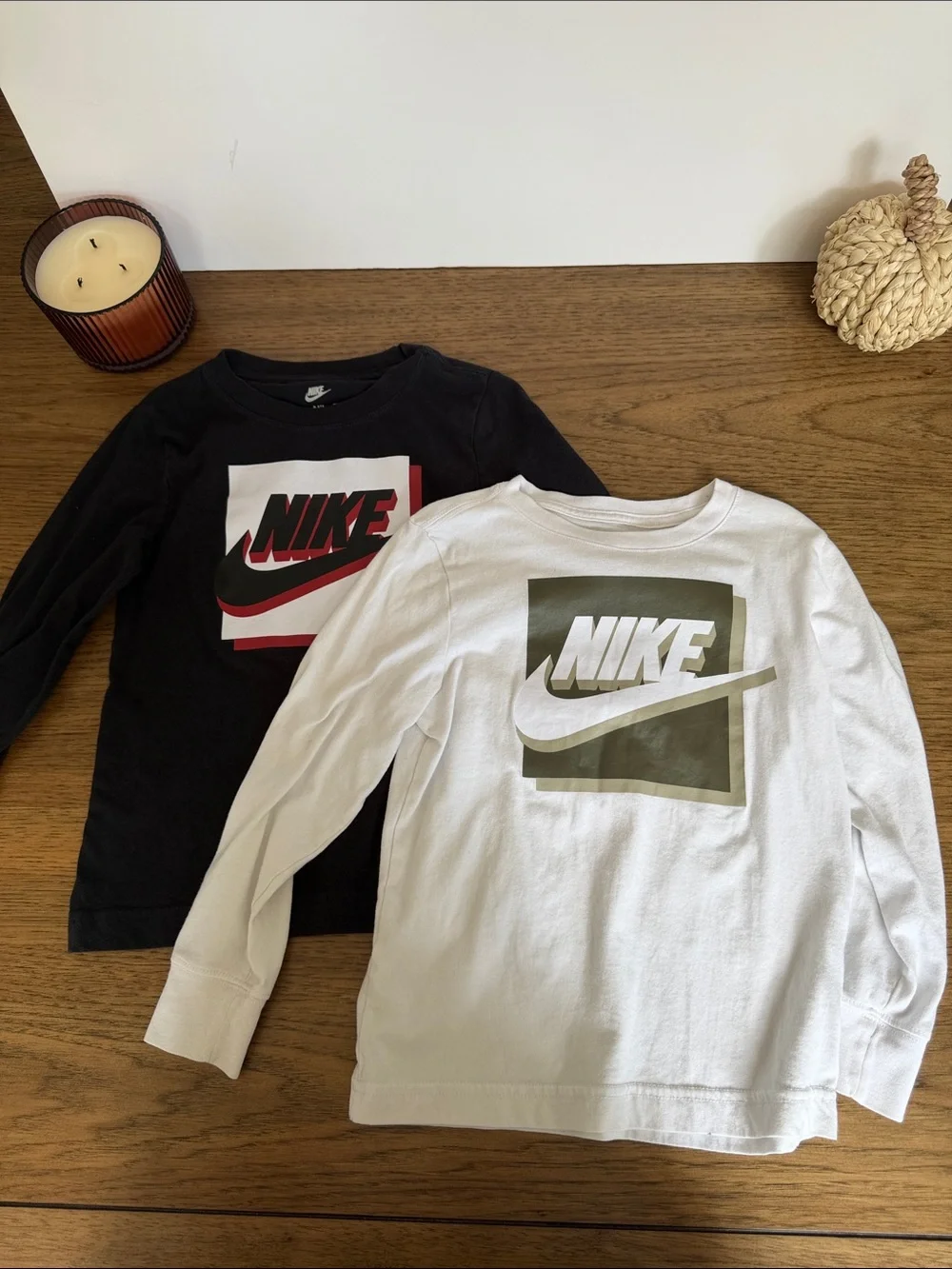 Nike Kids Long-Sleeve Logo Tees in Black & White